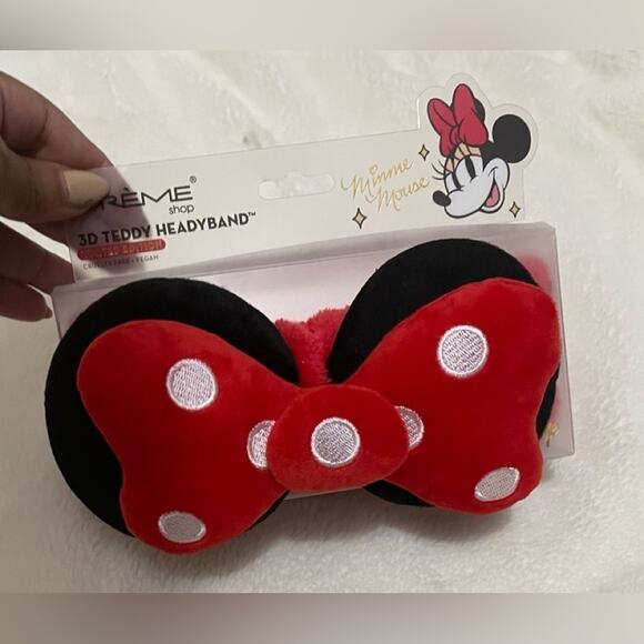 The Creme Shop Disney Minnie Mouse 3D Teddy Spa Headband with Red/White Bow - Picture 1 of 4